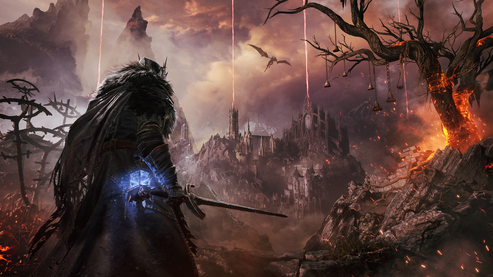 堕落之主/Lords of the Fallen 学习版 骑士在夜晚的风中挣扎|游戏游戏角色与几只烧焰游戏场景